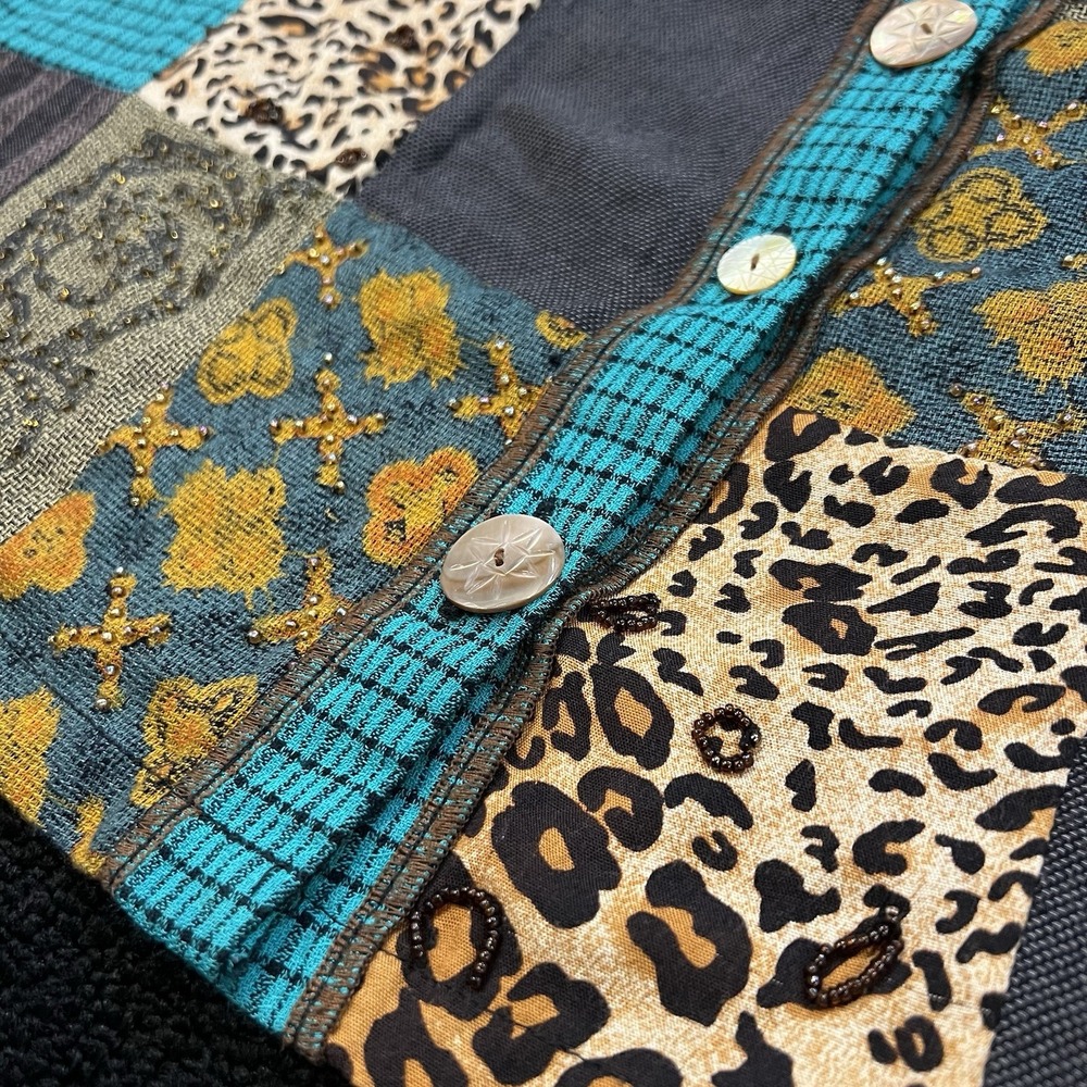Faith Celia Forrester Vest L Patchwork Mixed Print Boho Artsy Unique Whimsy - Picture 4 of 8